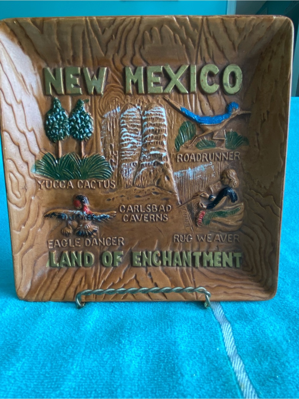 Vintage New Mexico Souvenir Tray Mid-Century Yucca Cactus Carlsbad Caverns